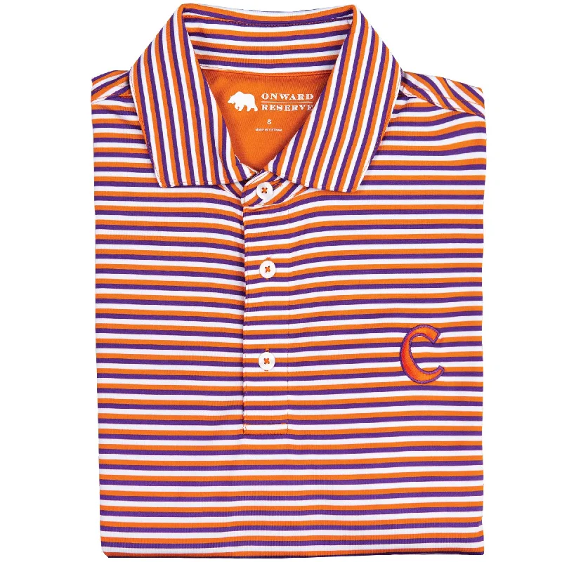 men's new arrival polo shirts-Triple Stripe Clemson C Polo