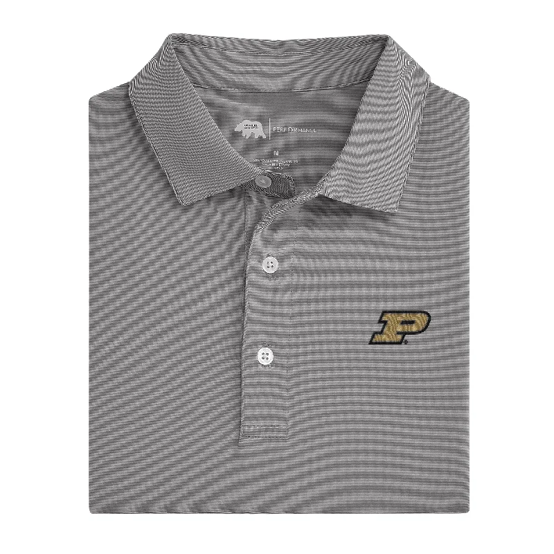 men's office polo shirts-Hairline Stripe Purdue Performance Polo