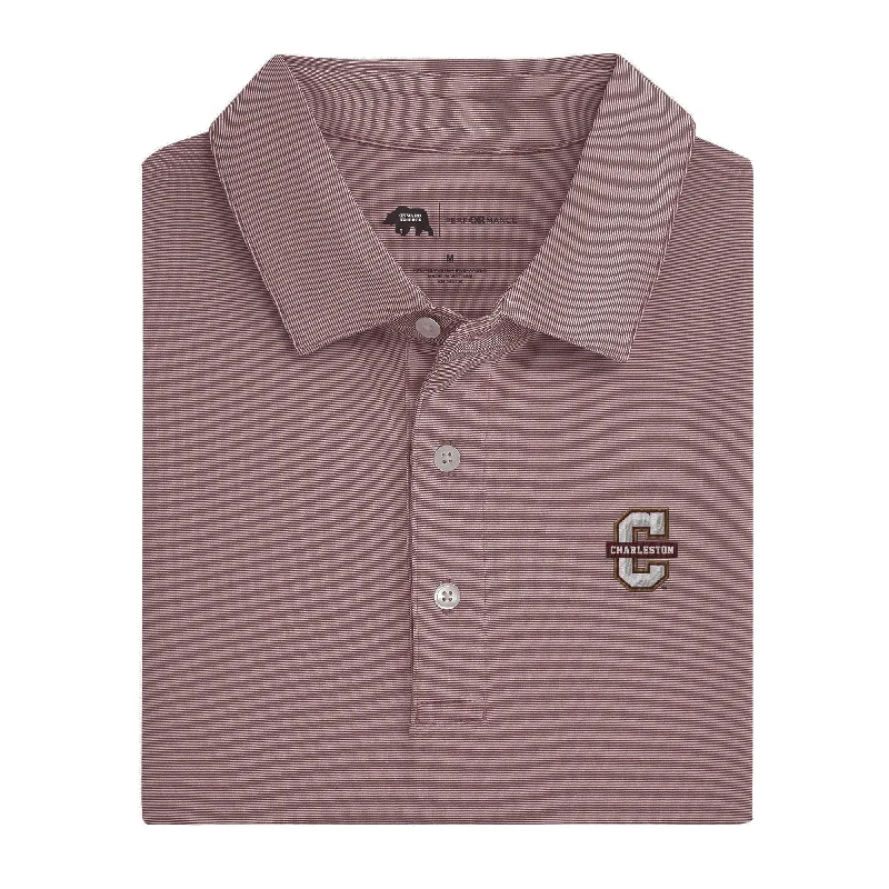 men's sporty chic polo shirts-Hairline Stripe College Of Charleston Performance Polo