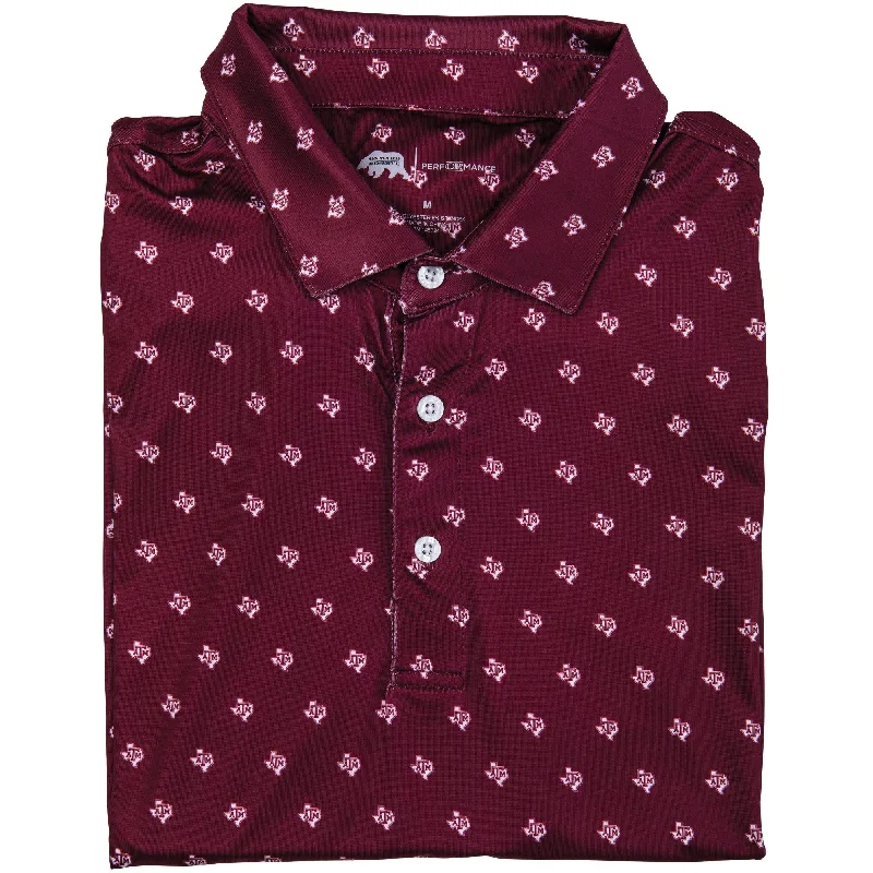 men's winter polo shirts-Texas A&M Printed Performance Polo