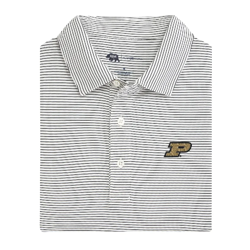 men's business casual polo shirts-Birdie Stripe Purdue Performance Polo