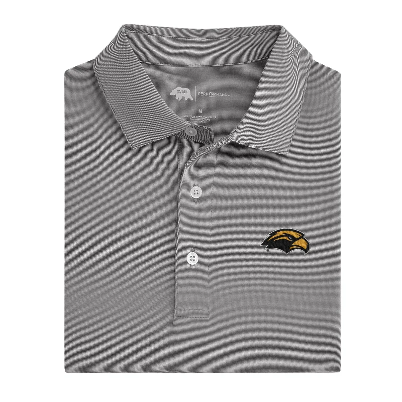 men's affordable polo shirts-Hairline Stripe Southern Miss Performance Polo