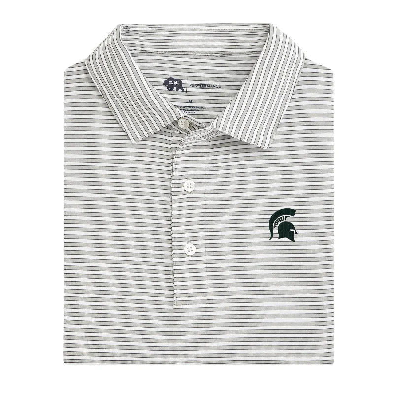 men's loungewear polo shirts-Mulligan Stripe Michigan State Performance Polo