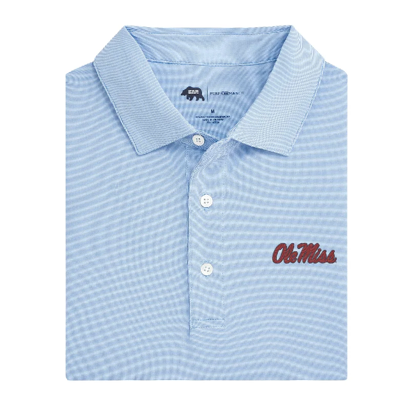 men's striped polo shirts-Ole Miss Hairline Stripe Performance Polo