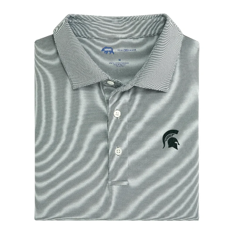 men's evening polo shirts-Hairline Stripe Michigan State Performance Polo