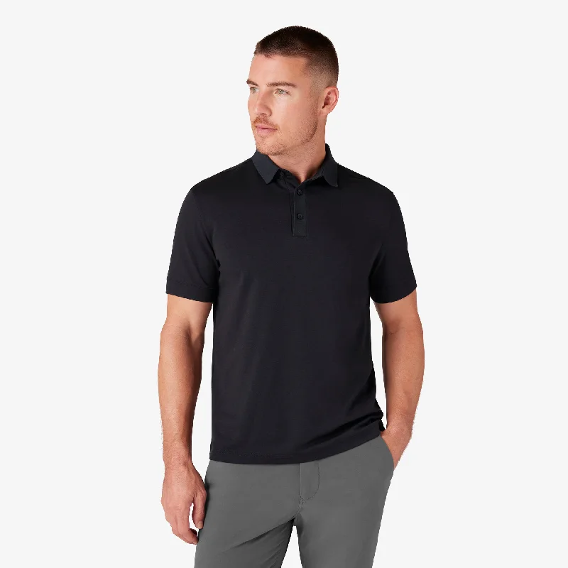 men's cotton polo shirts-Black Solid