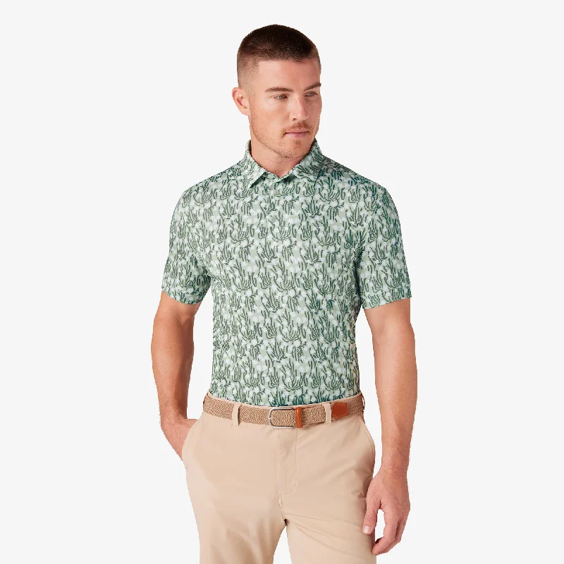 men's comfortable polo shirts-Fog Green Cacti Floral