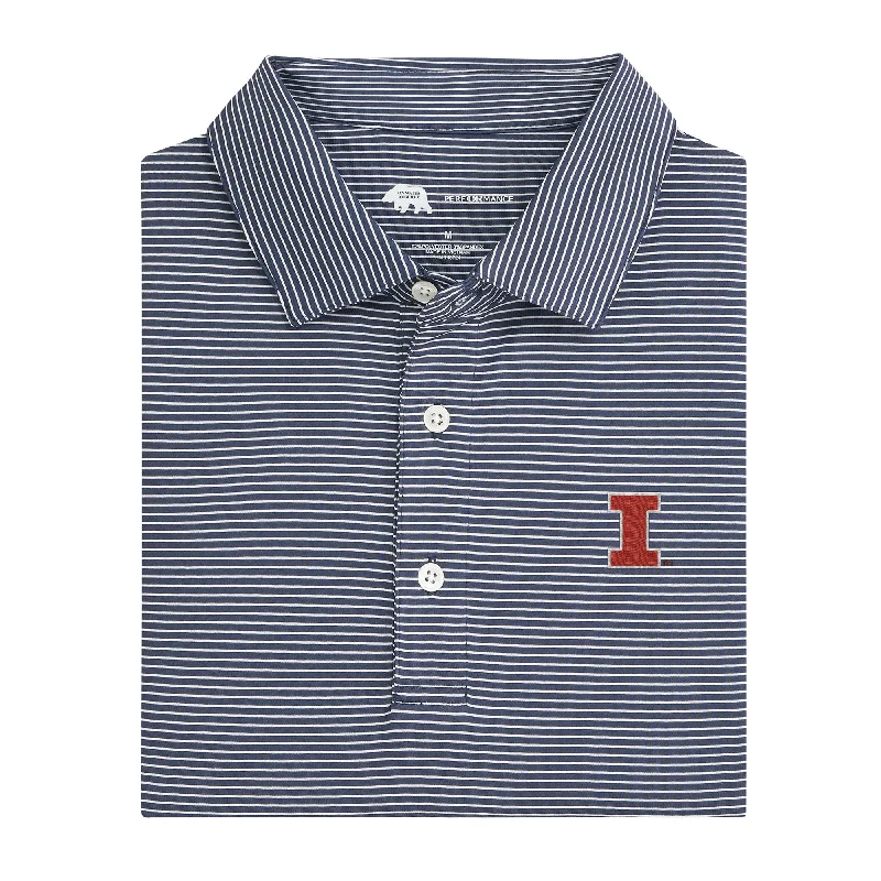 men's urban polo shirts-Birdie Stripe Illinois Printed Performance Polo