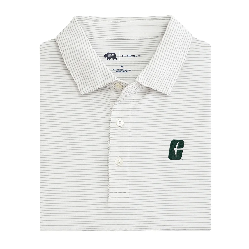 men's short sleeve polo shirts-Birdie Stripe UNC Charlotte Performance Polo