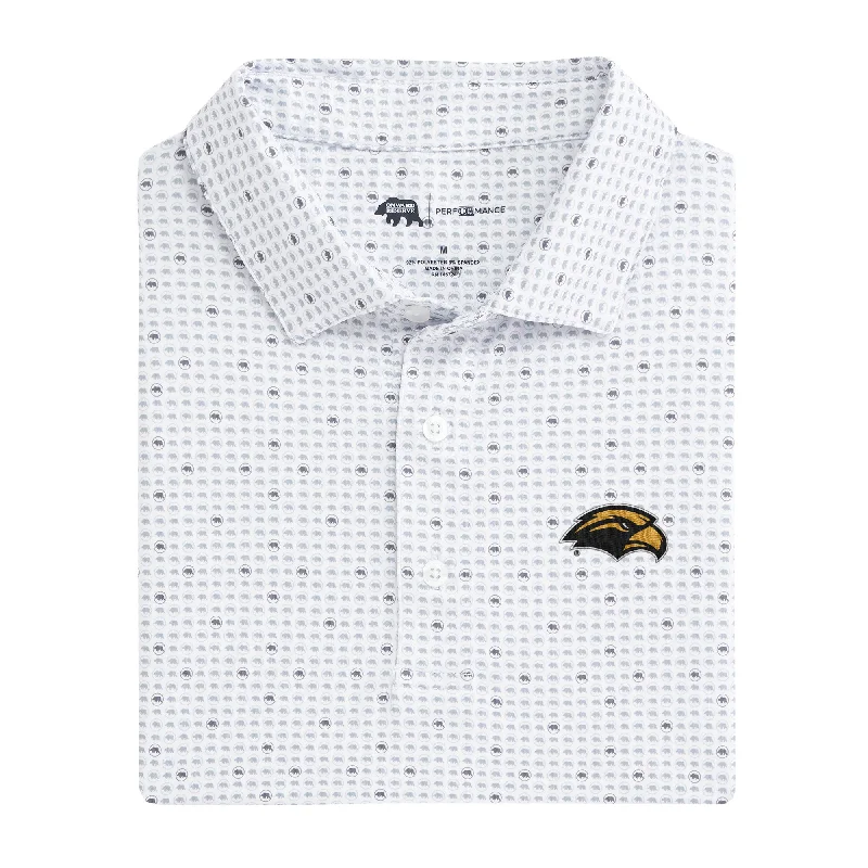 men's designer polo shirts-Southern Miss Tour Logo Printed Performance Polo