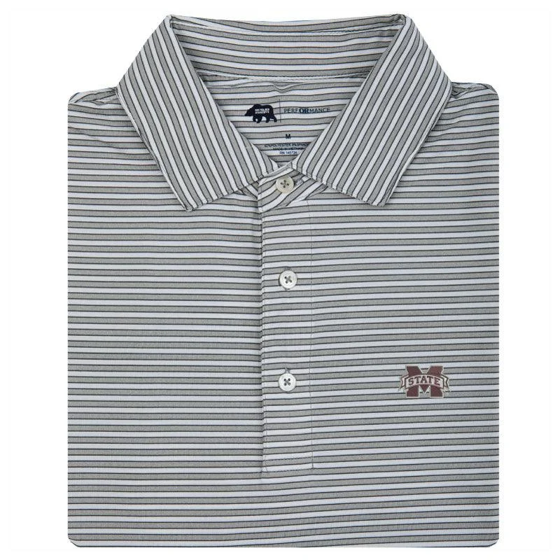 men's tech fabric polo shirts-Mississippi State Mulligan Stripe Performance Polo