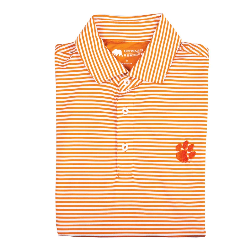 men's classic fit polo shirts-Pro Stripe Clemson Paw Polo