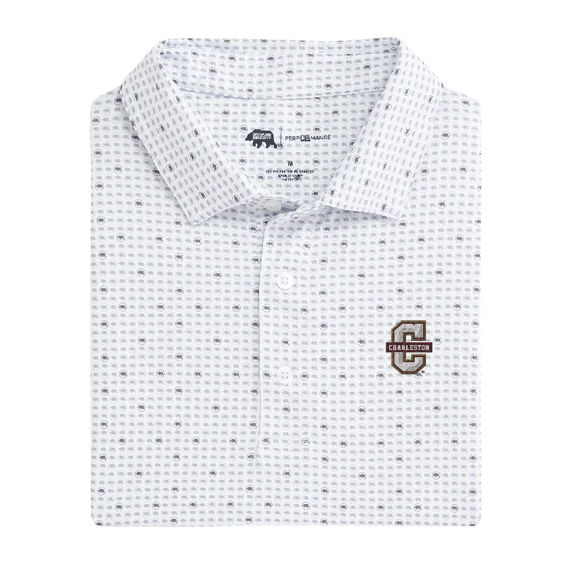 men's textured polo shirts-College Of Charleston Tour Logo Printed Performance Polo