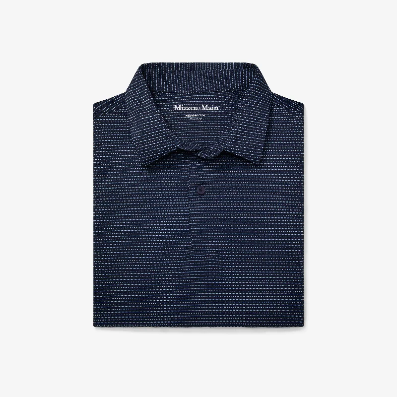 men's lightweight cotton polo shirts-Navy Dot Stripe