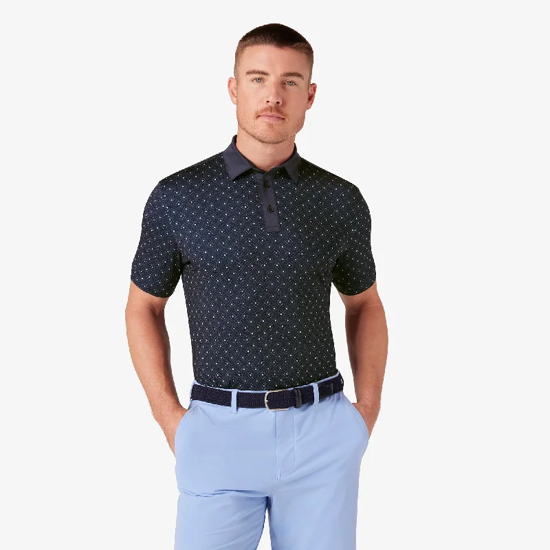 men's simple polo shirts-Navy Diamond Dot