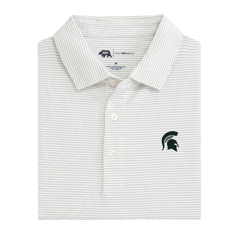 men's home wear polo shirts-Birdie Stripe Michigan State Performance Polo