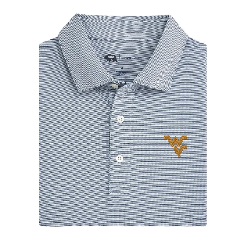 men's fitted polo shirts-Hairline Stripe West Virginia Performance Polo