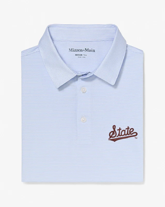 men's sophisticated polo shirts-Light Blue White Stripe