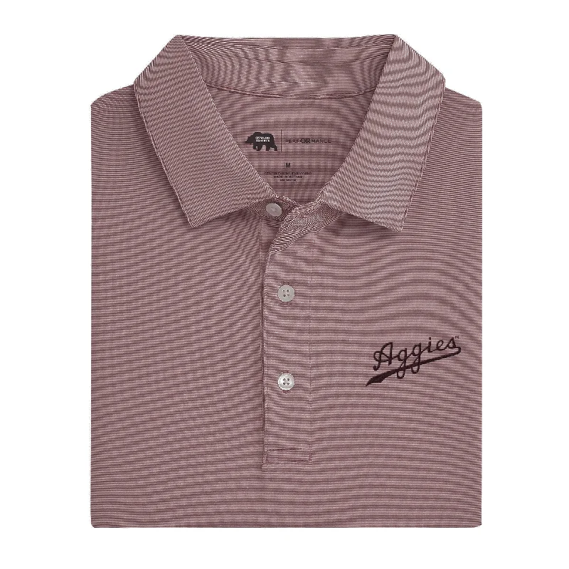 men's versatile polo shirts-Hairline Stripe Aggies Script Polo