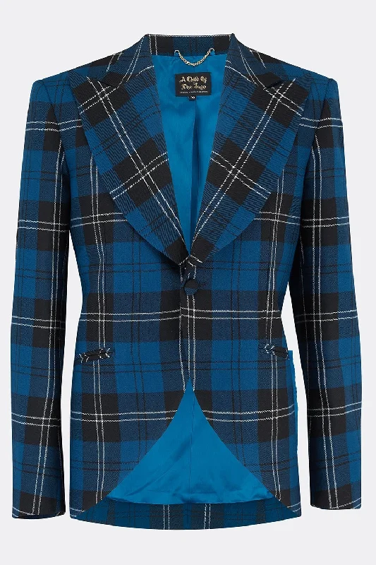 men's peacoats-LEYBOURNE JACKET IN  BLUE CHECK (made to order)