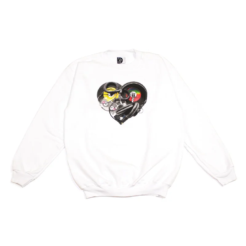 men's moisture-wicking sweatshirts-Mens Ongaku In Love Crewneck Sweatshirt White