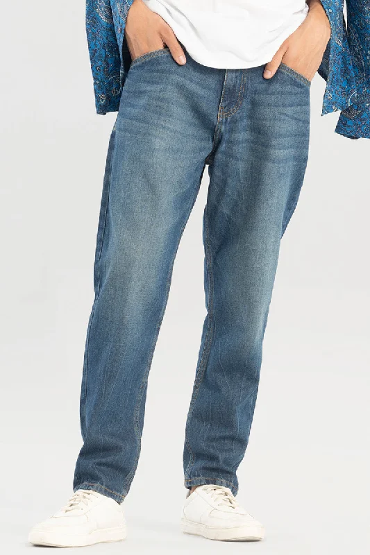 men's dress pants-Waggish Blue Baggy Fit Jeans