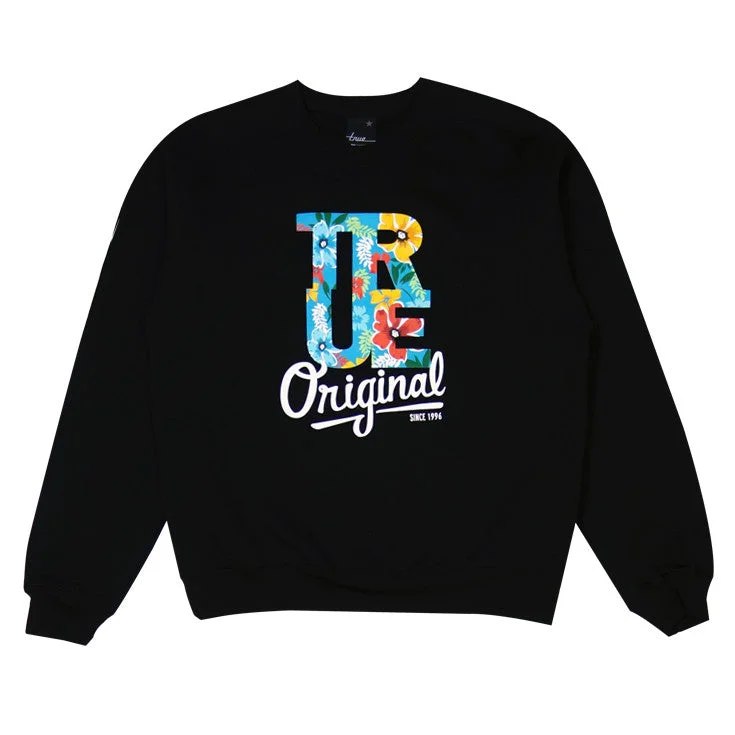 men's functional sweatshirts-Mens True Floral Crewneck Sweatshirt Black