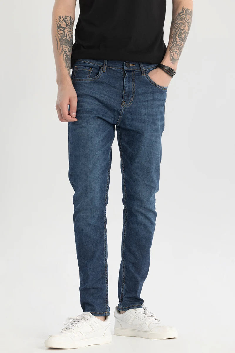 men's hunting pants-Dark Blue Slim Fit Jeans