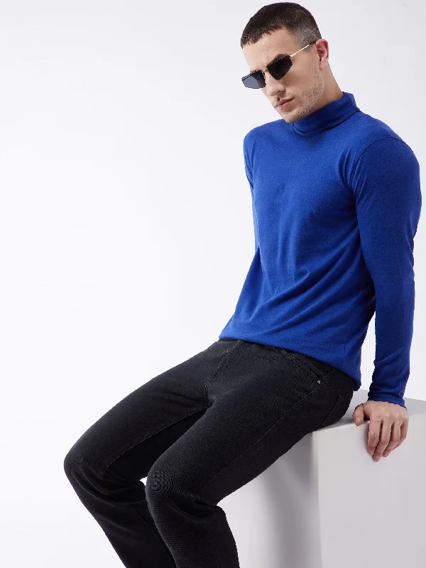 men's soft t-shirts-Royal Blue  High Neck T-shirt-GSFSHYNCK2213RBLU