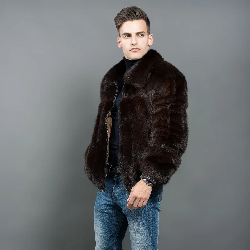 men's zip-up jackets-Men's Sable Fur Jacket exclusive Barguzin sable