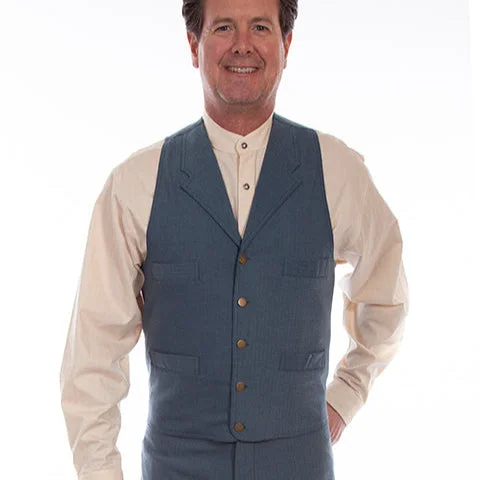 men's fall vests-Scully Men's Classic Herringbone Vest in Blue