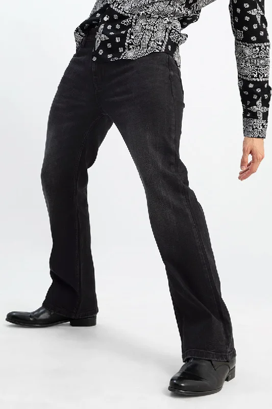 men's gym trousers-OldSkool Charcoal Black Bootcut Denim