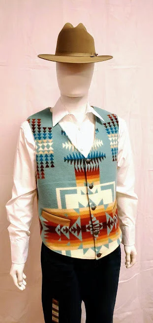 men's casual wear vests-Kraffs Wool Vest, Chief Joseph Aqua