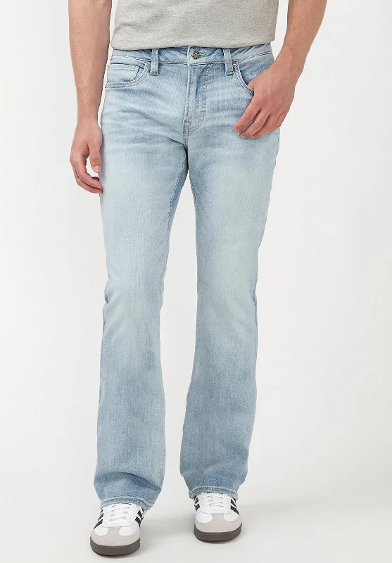 men's high rise pants-Slim Boot King Men's Jeans in Crinkled Bleached Blue - BM22791