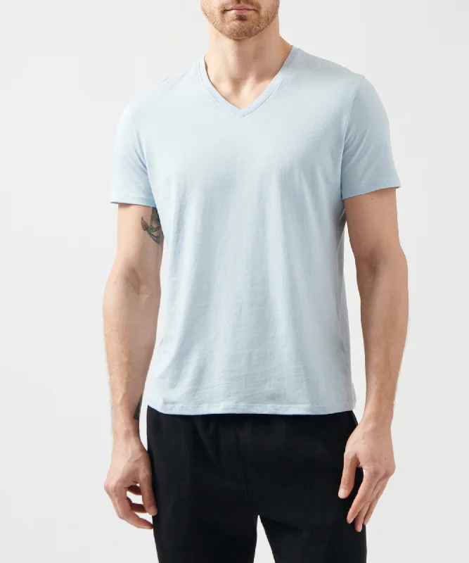 men's loungewear t-shirts-Classic Jersey V-Neck Tee - Blue