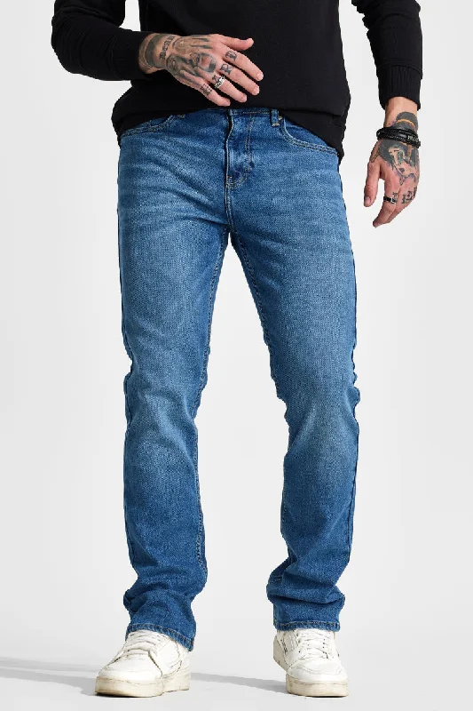 men's athletic pants-Blue Straight Fit Jeans