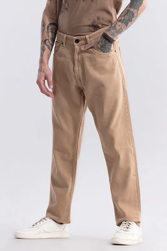 men's sport trousers-Riotous Beige Baggy Fit Jeans