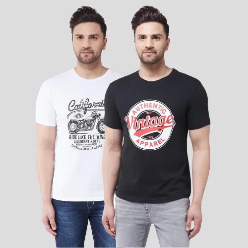 men's business casual t-shirts-Black/White1 Casual Tshirt Combo Set