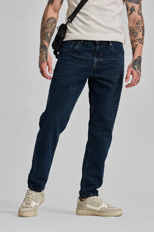 men's linen trousers-Navy Baggy Fit Jeans