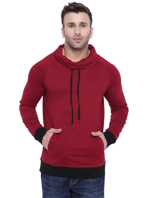 men's creative t-shirts-Maroon Black Cowl Neck T-Shirt