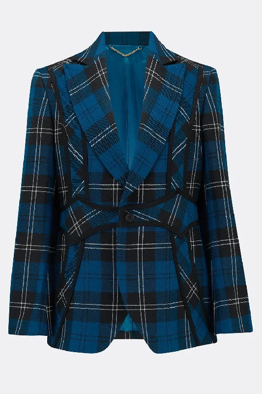 men's wool jackets-AITCH JACKET IN  BLUE CHECK (made to order)