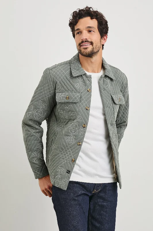 men's field jackets-CLAUDE SHIRT JACKET - BASIL ECRU QUILT