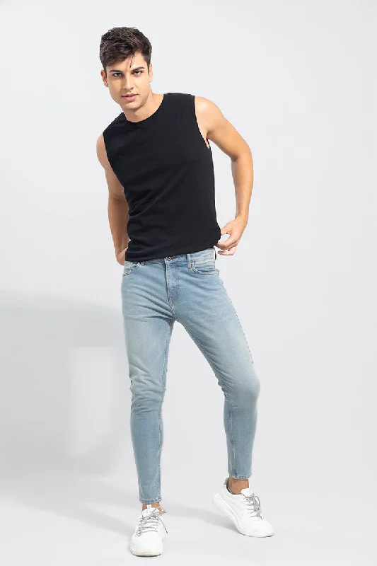 men's urban trousers-Studlish Sea Blue Skinny Jeans