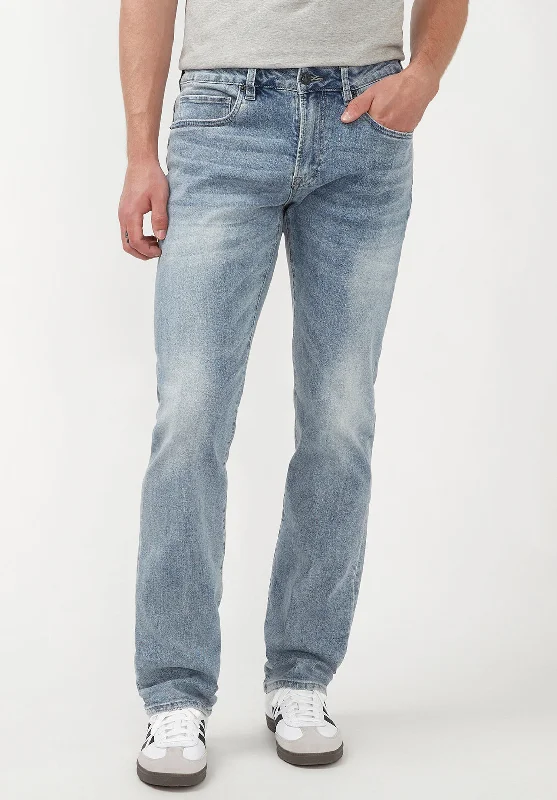 men's elastic waist pants-Straight Six Men's Jeans in Whiskered and Contrasted Blue - BM22634