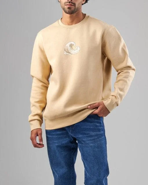 men's logo sweatshirts-Printed Round Neck Sweatshirt    -  BEIGE