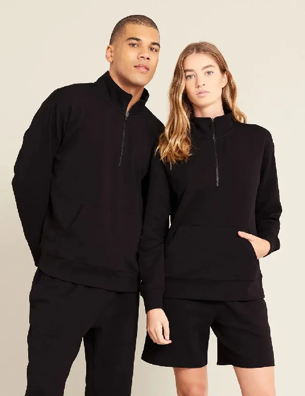 men's slim fit sweaters-Unisex Black Quarter Zip Sweater