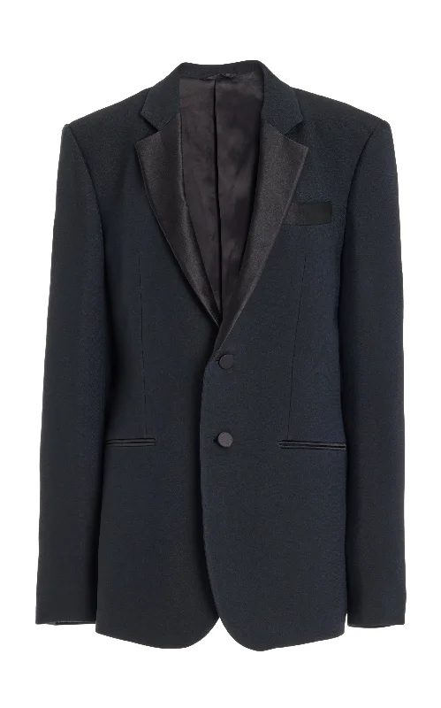 men's hooded jackets-Nicolson Jacket in Black Wool Silk Cady