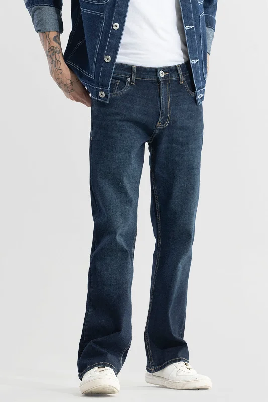 men's recycled pants-Dazzle Space Blue Bootcut Jeans