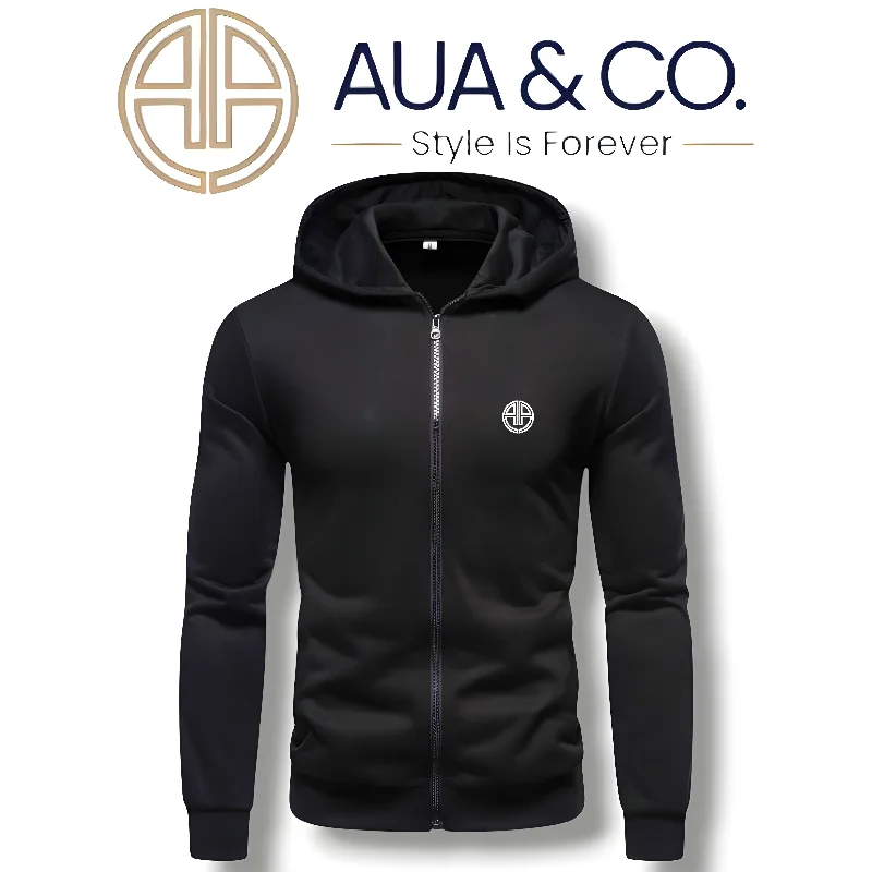 men's slim fit hoodies-Winter Men's Black Zipper Hoodie - Premium Fleece - Casual Wear By AUA&CO