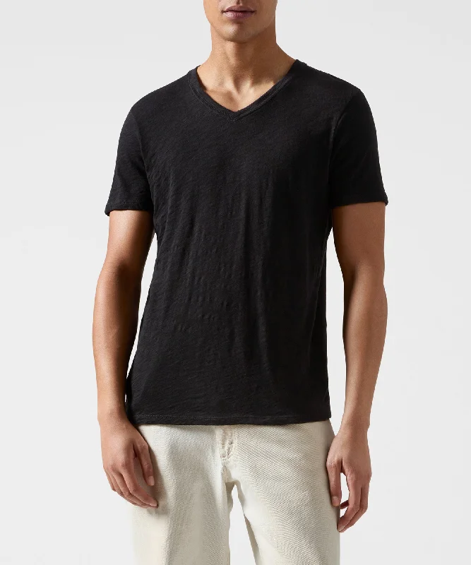 men's slim fit t-shirts-Slub Jersey V-Neck Tee - Black